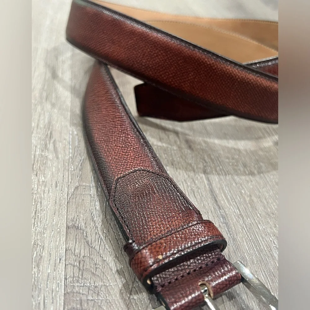 Sutor Mantellassi Size 46 Antique Pebble Brown Made in Italy Solid Brass Belt